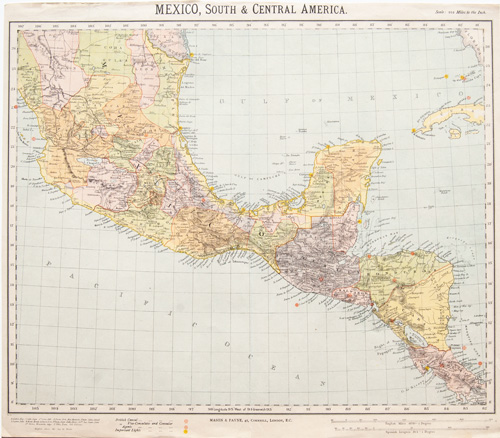 south mexico central america antique map 1884